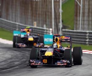 yapboz Sebastian Vettel, Mark Webber - Red Bull - 2010 Sepang